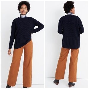 Madewell Patchwork Cable Knit Tunic Sweater Women’s Size M Navy Chunky